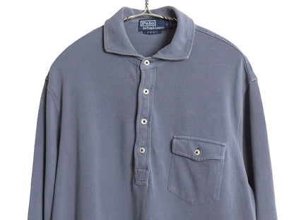 ポロ ラルフローレン 鹿の子 長袖 ポロシャツ メンズ M CLASSIC FIT ポニー ワンポイント 無地 長袖シャツ トップス ボックス 淡い ブルー
