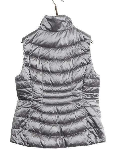 US企画 ノースフェイス ナイロン ダウン ベスト レディース M 古着 フルジップ キルティング 550フィル アウトドア 重ね着 ハイネック 企業
