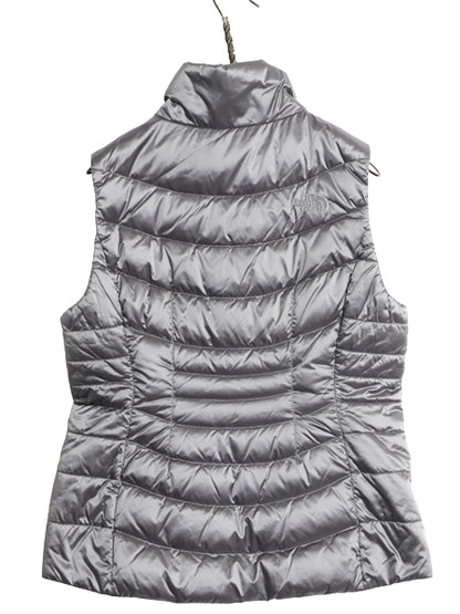 US企画 ノースフェイス ナイロン ダウン ベスト レディース M 古着 フルジップ キルティング 550フィル アウトドア 重ね着 ハイネック 企業