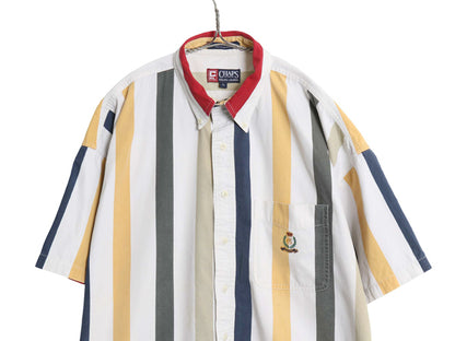 90s チャップス ラルフローレン ストライプ 半袖 ボタンダウン シャツ メンズ XL / 古着 オールド ポロ コットン 半袖シャツ 大きいサイズ
