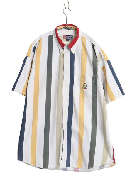 90s チャップス ラルフローレン ストライプ 半袖 ボタンダウン シャツ メンズ XL / 古着 オールド ポロ コットン 半袖シャツ 大きいサイズ