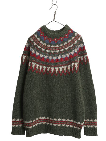 80s ウールリッチ ノルディック ニット セーター メンズ XL / ヴィンテージ ウール モヘア バーズアイ 丸ヨーク 求心柄 総柄 大きいサイズ