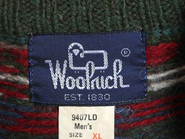 80s ウールリッチ ノルディック ニット セーター メンズ XL / ヴィンテージ ウール モヘア バーズアイ 丸ヨーク 求心柄 総柄 大きいサイズ