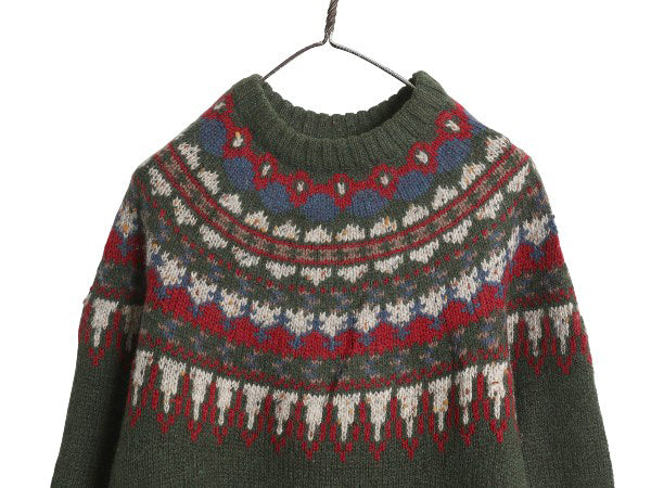 80s ウールリッチ ノルディック ニット セーター メンズ XL / ヴィンテージ ウール モヘア バーズアイ 丸ヨーク 求心柄 総柄 大きいサイズ