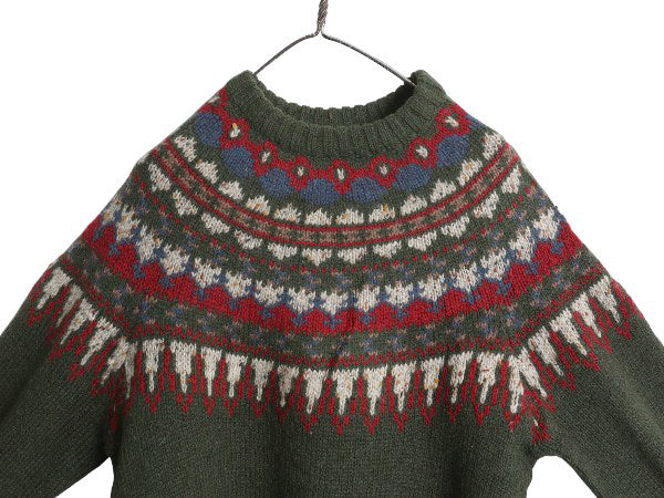 80s ウールリッチ ノルディック ニット セーター メンズ XL / ヴィンテージ ウール モヘア バーズアイ 丸ヨーク 求心柄 総柄 大きいサイズ