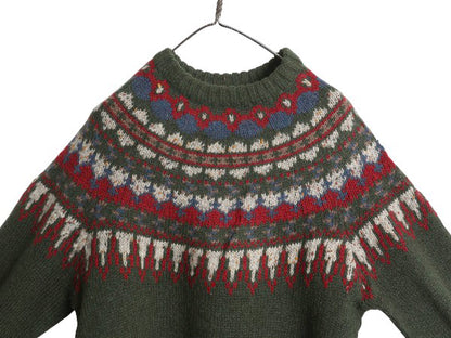 80s ウールリッチ ノルディック ニット セーター メンズ XL / ヴィンテージ ウール モヘア バーズアイ 丸ヨーク 求心柄 総柄 大きいサイズ