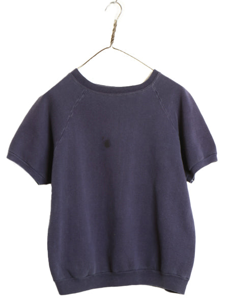 70s ★ ラグラン 半袖 スウェット メンズ S レディース M 程/ 古着 ヴィンテージ 無地 スエット 裏起毛 トレーナー ナス紺 ネイビー 重ね着