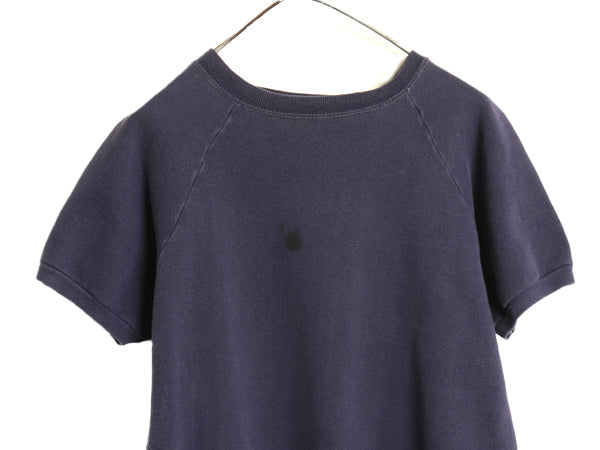 70s ★ ラグラン 半袖 スウェット メンズ S レディース M 程/ 古着 ヴィンテージ 無地 スエット 裏起毛 トレーナー ナス紺 ネイビー 重ね着