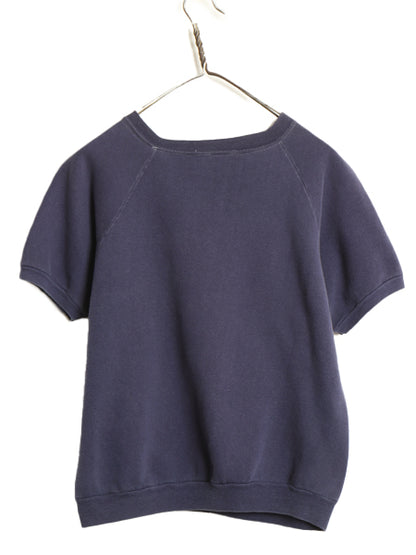 70s ★ ラグラン 半袖 スウェット メンズ S レディース M 程/ 古着 ヴィンテージ 無地 スエット 裏起毛 トレーナー ナス紺 ネイビー 重ね着