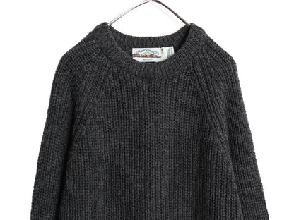 アイルランド製 ★ aran crafts ウール チャンキー ニット セーター メンズ M / リブ編み 無地 ローゲージ クルーネック チャコール グレー