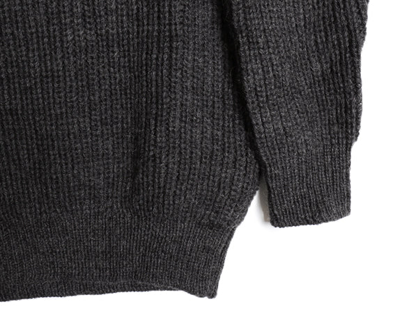アイルランド製 ★ aran crafts ウール チャンキー ニット セーター メンズ M / リブ編み 無地 ローゲージ クルーネック チャコール グレー