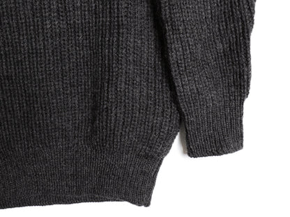 アイルランド製 ★ aran crafts ウール チャンキー ニット セーター メンズ M / リブ編み 無地 ローゲージ クルーネック チャコール グレー