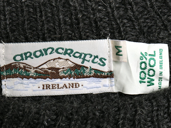 アイルランド製 ★ aran crafts ウール チャンキー ニット セーター メンズ M / リブ編み 無地 ローゲージ クルーネック チャコール グレー