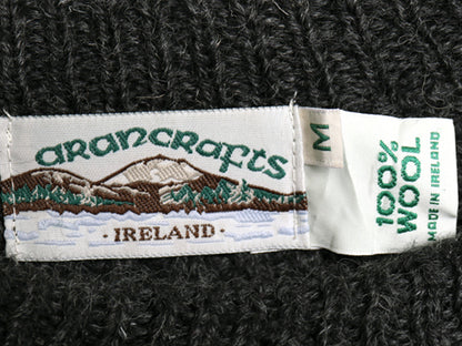 アイルランド製 ★ aran crafts ウール チャンキー ニット セーター メンズ M / リブ編み 無地 ローゲージ クルーネック チャコール グレー