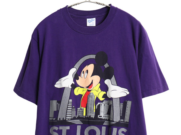 90s USA製 ミッキー プリント Tシャツ メンズ レディース L / オールド ディズニー オフィシャル キャラクター イラスト ヘビーウェイト 紫