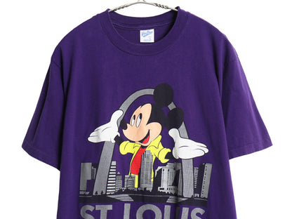 90s USA製 ミッキー プリント Tシャツ メンズ レディース L / オールド ディズニー オフィシャル キャラクター イラスト ヘビーウェイト 紫