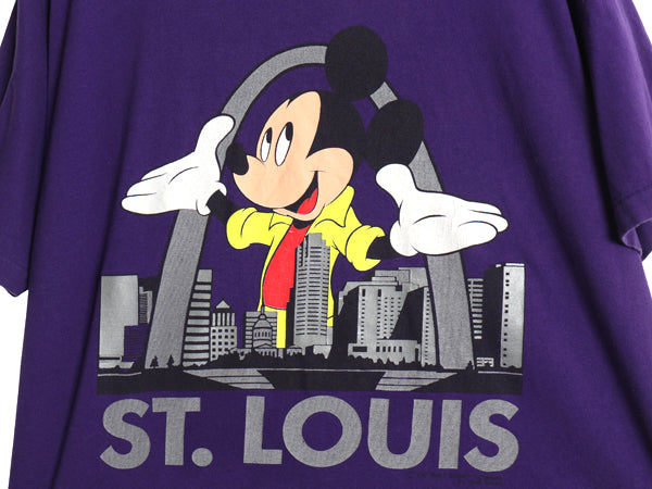 90s USA製 ミッキー プリント Tシャツ メンズ レディース L / オールド ディズニー オフィシャル キャラクター イラスト ヘビーウェイト 紫