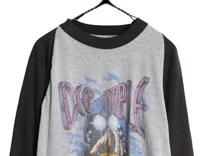 80s ★ ディープパープル ツアー イラスト プリント ベースボール Tシャツ メンズ M 程 / ヴィンテージ オフィシャル ロック バンド 7分袖