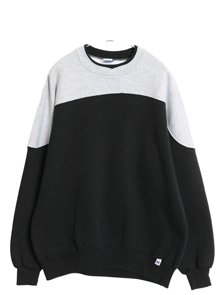 90s ラッセル RUSSELL 無地 スウェット メンズ レディース XXL 古着 オールド トレーナー 裏起毛 バイカラー ツートン 大きいサイズ 黒 灰