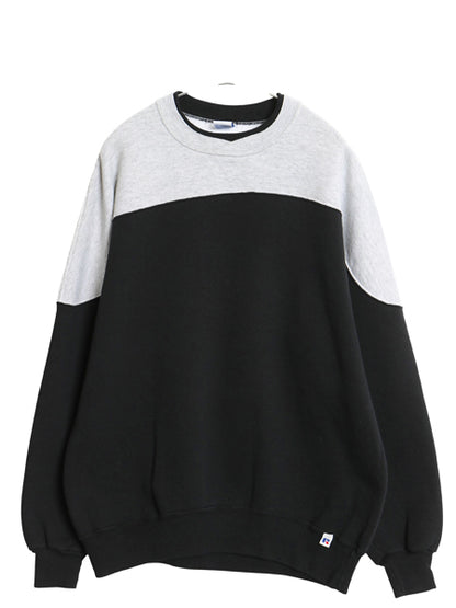 90s ラッセル RUSSELL 無地 スウェット メンズ レディース XXL 古着 オールド トレーナー 裏起毛 バイカラー ツートン 大きいサイズ 黒 灰