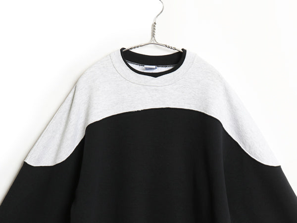 90s ラッセル RUSSELL 無地 スウェット メンズ レディース XXL 古着 オールド トレーナー 裏起毛 バイカラー ツートン 大きいサイズ 黒 灰