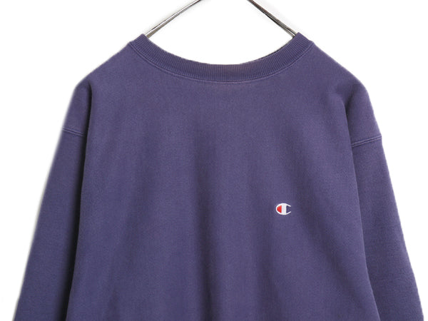 90s USA製 ★ チャンピオン リバースウィーブ スウェット メンズ XL 古着 オールド トレーナー ワンポイント 目付き 大きいサイズ パープル