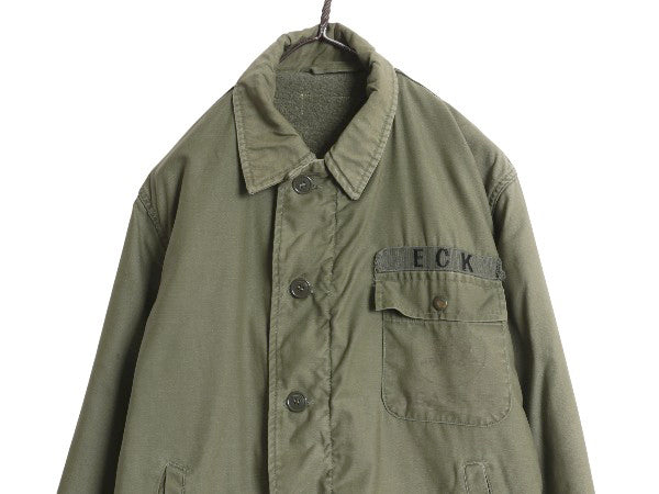 60s 70s 米軍実物 USN ネイビー シービーズ A-2 デッキ ジャケット メンズ M 程 ヴィンテージ ミリタリー 軍物 裏ボア ブルゾン ステンシル