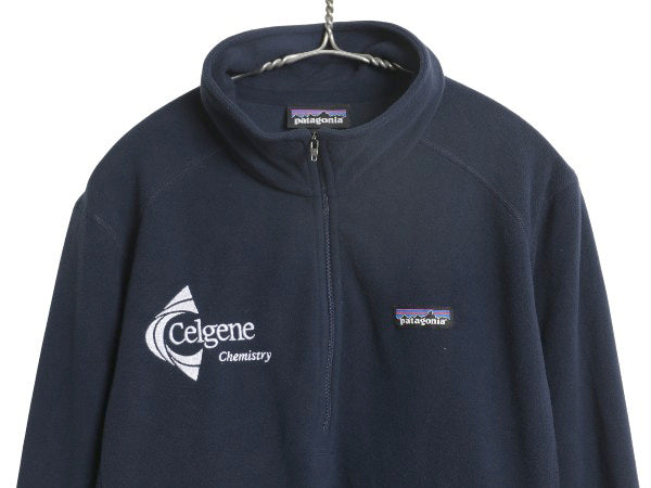 パタゴニア マイクロD ハーフジップ フリース プルオーバー レディース XL 18年製 ロンT 長袖 Tシャツ ハイネック 大きいサイズ 企業物 紺
