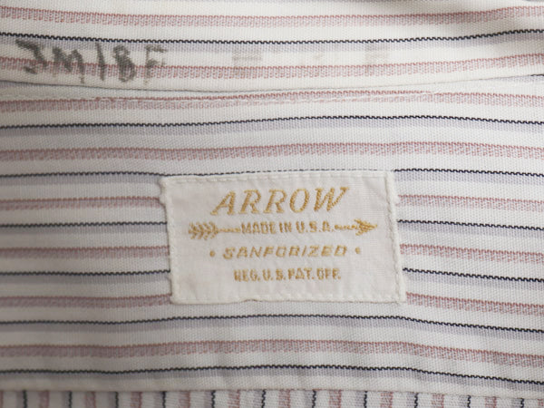 40s USA製 ★ ARROW マチ付き ストライプ 長袖 ドレス シャツ メンズ M 程/ ヴィンテージ フォーマル コットン ポケット付き マルチカラー