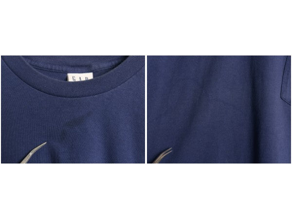 90s USA製 オールド ギャップ ポケット付き 無地 半袖 Tシャツ メンズ S シングルステッチ ヘビーウェイト コットン ポケT 耳付き ネイビー