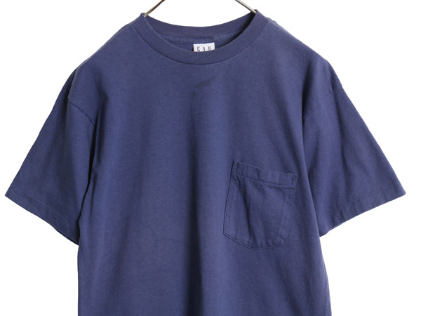 90s USA製 オールド ギャップ ポケット付き 無地 半袖 Tシャツ メンズ S シングルステッチ ヘビーウェイト コットン ポケT 耳付き ネイビー