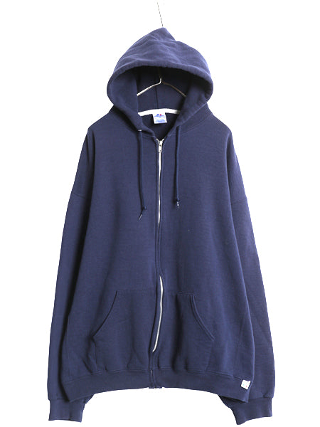 00s ラッセル 無地 フルジップ スウェット フード パーカー メンズ レディース XXL オールド トレーナー ワンポイント 裏起毛 大きいサイズ