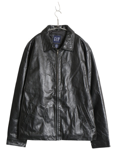 90s オールド ギャップ 本革 レザー ジャケット メンズ L 古着 紺タグ 革ジャン 中綿 キルティング スイングトップ シングル ライダース 黒