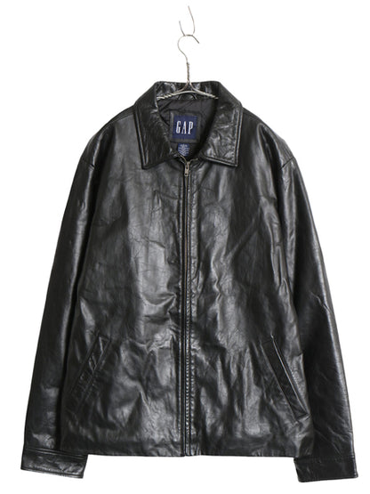 90s オールド ギャップ 本革 レザー ジャケット メンズ L 古着 紺タグ 革ジャン 中綿 キルティング スイングトップ シングル ライダース 黒