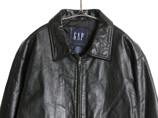 90s オールド ギャップ 本革 レザー ジャケット メンズ L 古着 紺タグ 革ジャン 中綿 キルティング スイングトップ シングル ライダース 黒