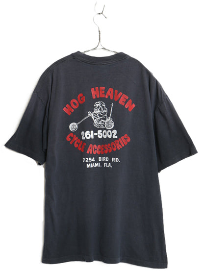 80s USA製 ポケット付き 半袖 Tシャツ メンズ XL 小さめ L 程/ ヴィンテージ ハーレー ダビッドソン ワッペン ポケT シングルステッチ 黒