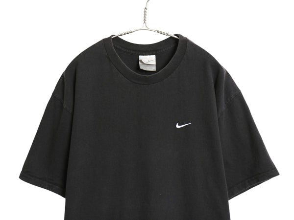 00s ナイキ スモール スウッシュ 刺繍 半袖Tシャツ メンズ XL オールド ヘビーウェイト コットン ワンポイント カットソー 大きいサイズ 黒