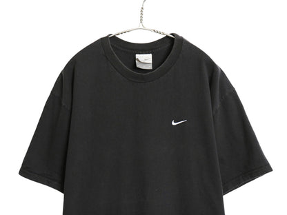 00s ナイキ スモール スウッシュ 刺繍 半袖Tシャツ メンズ XL オールド ヘビーウェイト コットン ワンポイント カットソー 大きいサイズ 黒