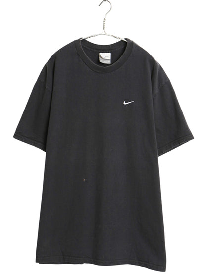 00s ナイキ スモール スウッシュ 刺繍 半袖Tシャツ メンズ XL オールド ヘビーウェイト コットン ワンポイント カットソー 大きいサイズ 黒
