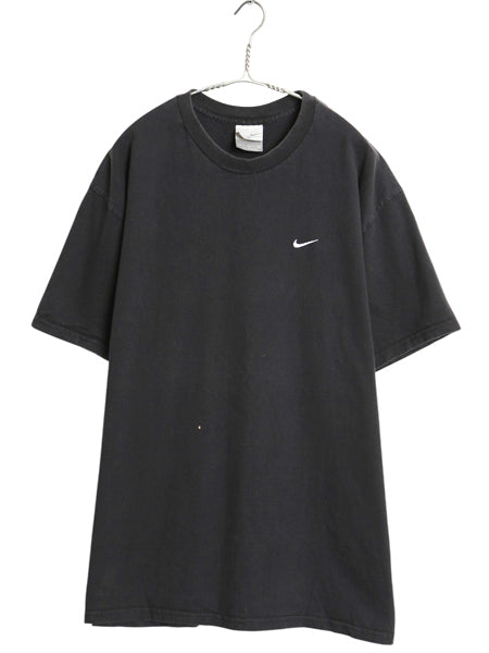 00s ナイキ スモール スウッシュ 刺繍 半袖Tシャツ メンズ XL オールド ヘビーウェイト コットン ワンポイント カットソー 大きいサイズ 黒