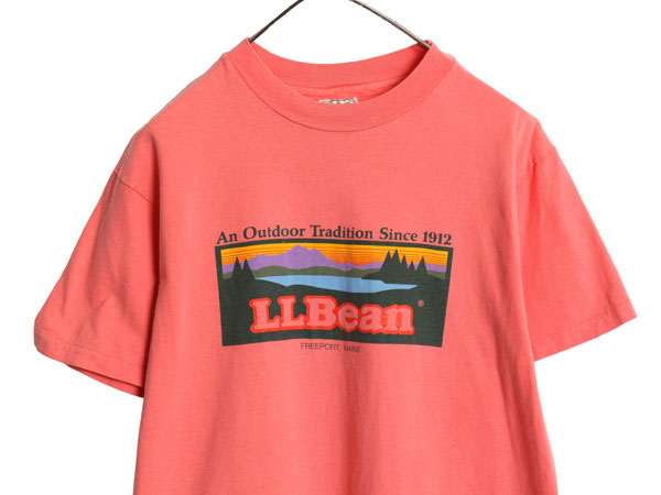 80s USA製 エルエルビーン ヘインズ 別注 プリント 半袖 Tシャツ メンズ L 小さめ M 程/ ヴィンテージ ヘビーウェイト コットン カットソー