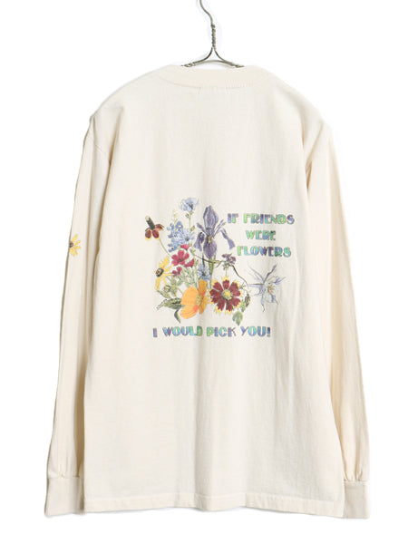 デッドストック 90s フラワー アート イラスト 3面 プリント Tシャツ メンズ M / オールド グラフィック ロンT ロングスリーブ カットソー