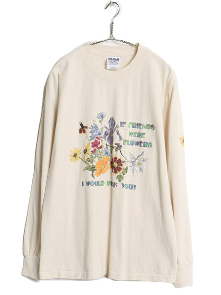 デッドストック 90s フラワー アート イラスト 3面 プリント Tシャツ メンズ M / オールド グラフィック ロンT ロングスリーブ カットソー