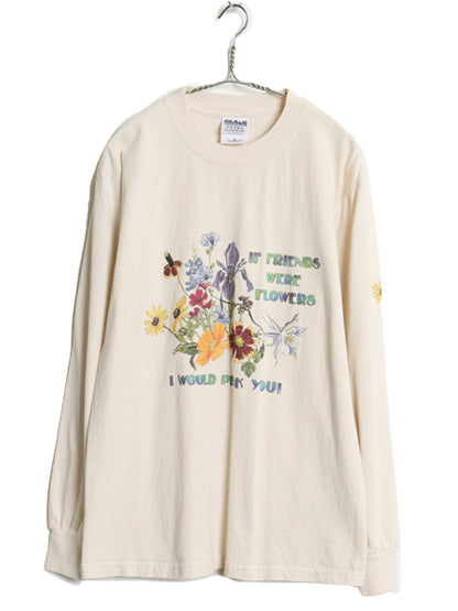 デッドストック 90s フラワー アート イラスト 3面 プリント Tシャツ メンズ M / オールド グラフィック ロンT ロングスリーブ カットソー