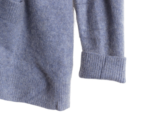 エルエルビーン ニット カーディガン レディース XL 小さめ 古着 100% カシミヤ 重ね着 前開き ハイネック セーター シンプル 無地 ブルー