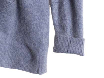 エルエルビーン ニット カーディガン レディース XL 小さめ 古着 100% カシミヤ 重ね着 前開き ハイネック セーター シンプル 無地 ブルー