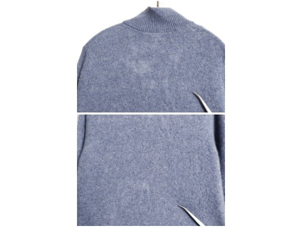 エルエルビーン ニット カーディガン レディース XL 小さめ 古着 100% カシミヤ 重ね着 前開き ハイネック セーター シンプル 無地 ブルー