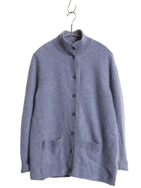 エルエルビーン ニット カーディガン レディース XL 小さめ 古着 100% カシミヤ 重ね着 前開き ハイネック セーター シンプル 無地 ブルー