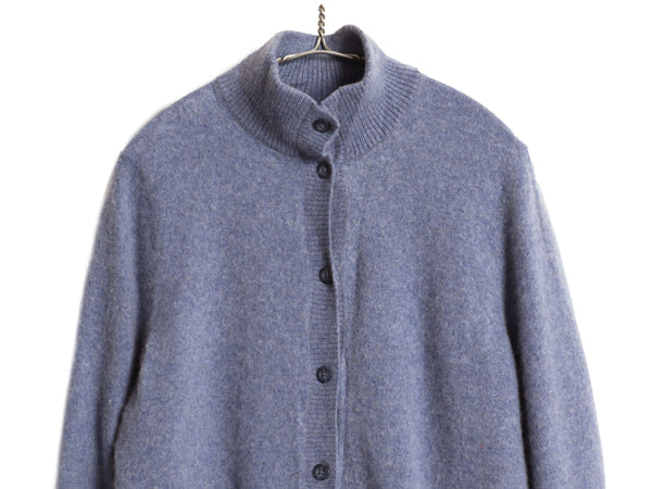 エルエルビーン ニット カーディガン レディース XL 小さめ 古着 100% カシミヤ 重ね着 前開き ハイネック セーター シンプル 無地 ブルー
