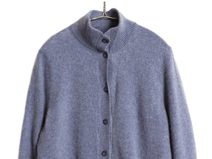 エルエルビーン ニット カーディガン レディース XL 小さめ 古着 100% カシミヤ 重ね着 前開き ハイネック セーター シンプル 無地 ブルー